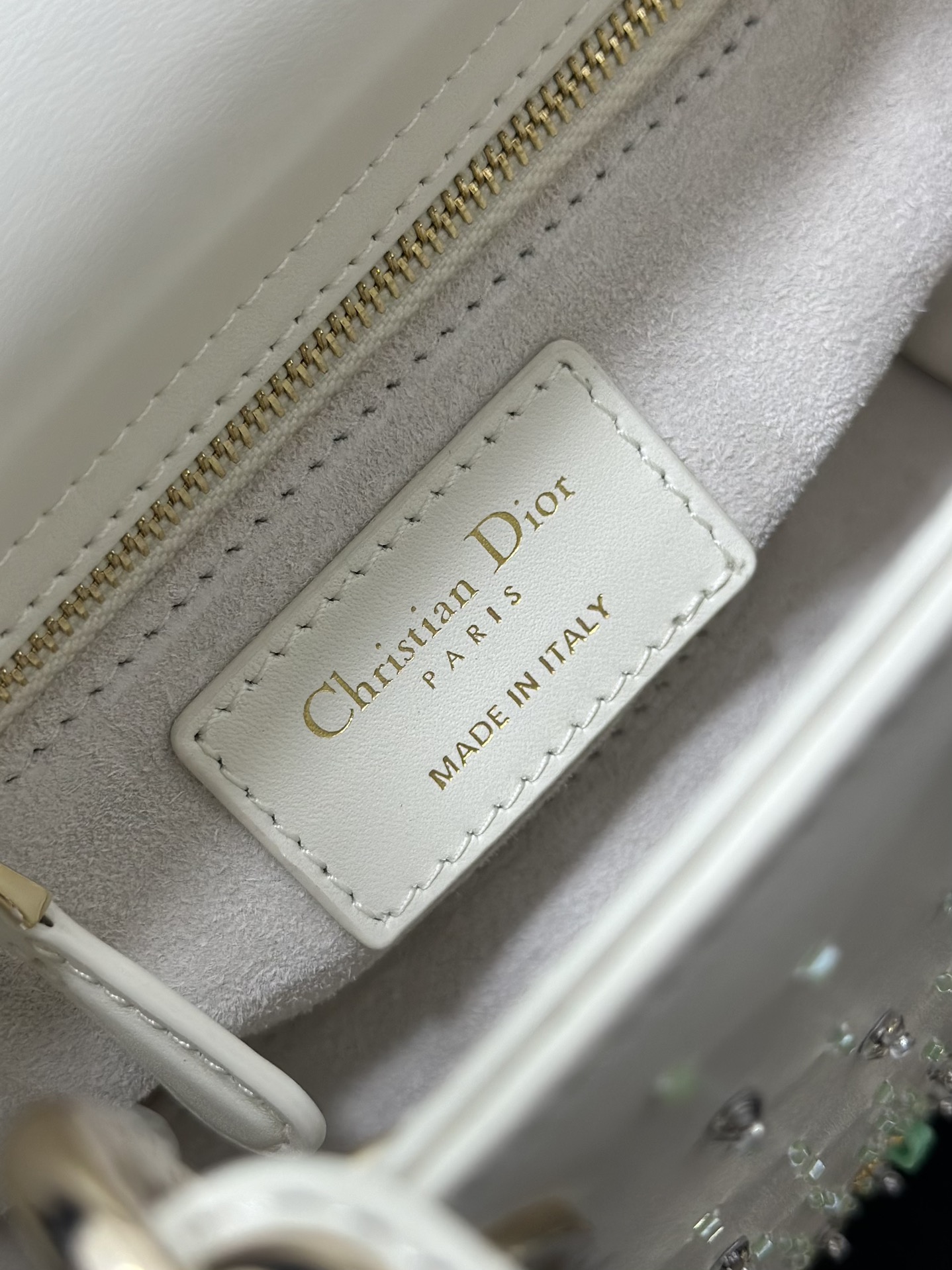 Mini Lady Dior Bag White Calfskin Embroidered with Mint Green Bead